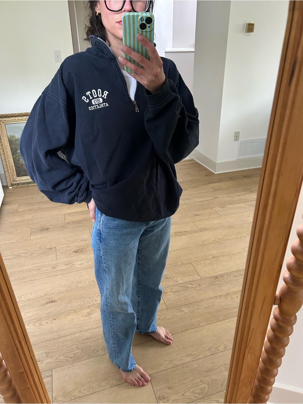 Roots Navy Quarter-Zip Pullover with White Logo